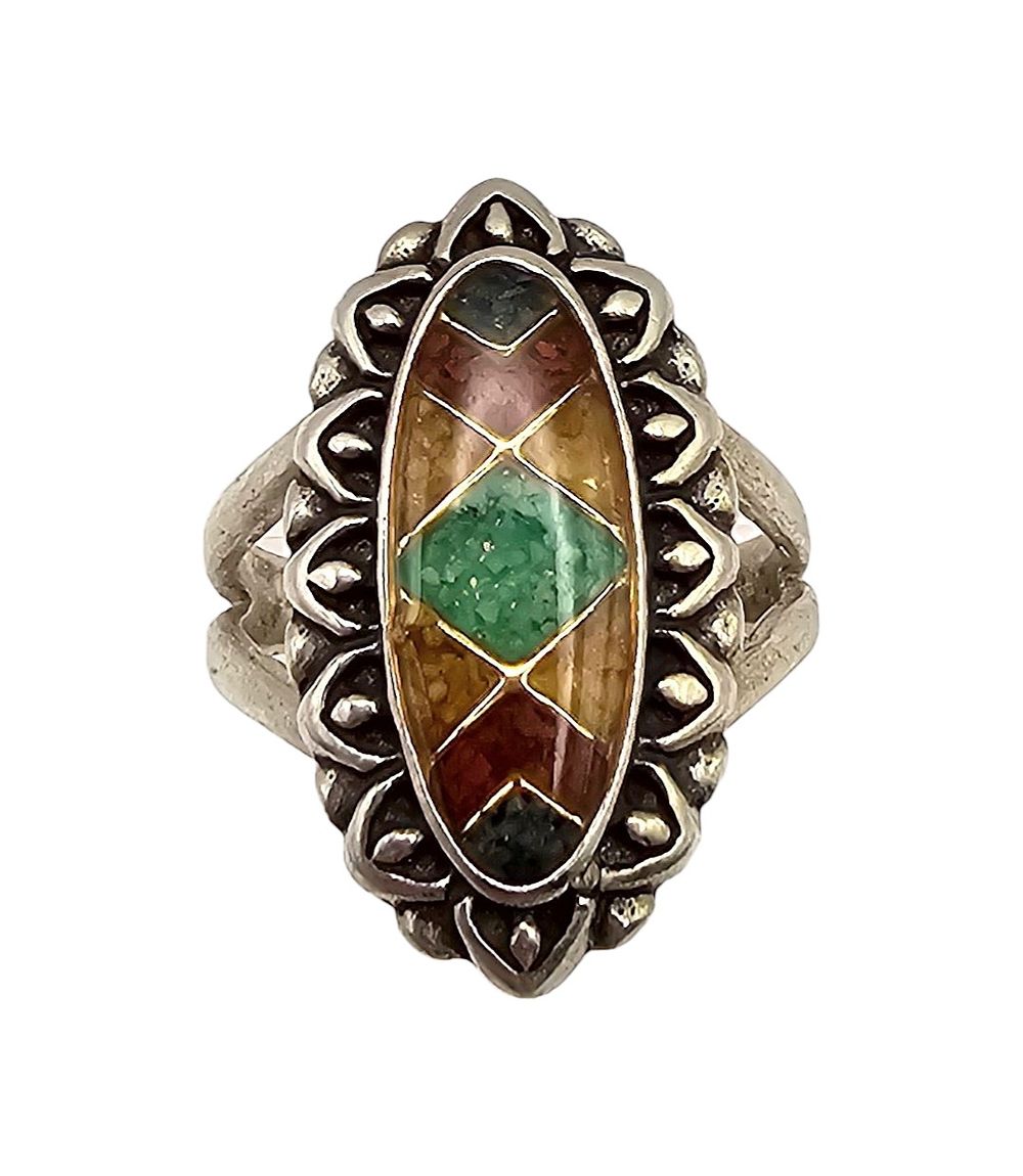 Lot 578: Carolyn Pollack Relios Crushed Turquoise Coral Sterling Silver Ring Sz 6.5 6.8 G