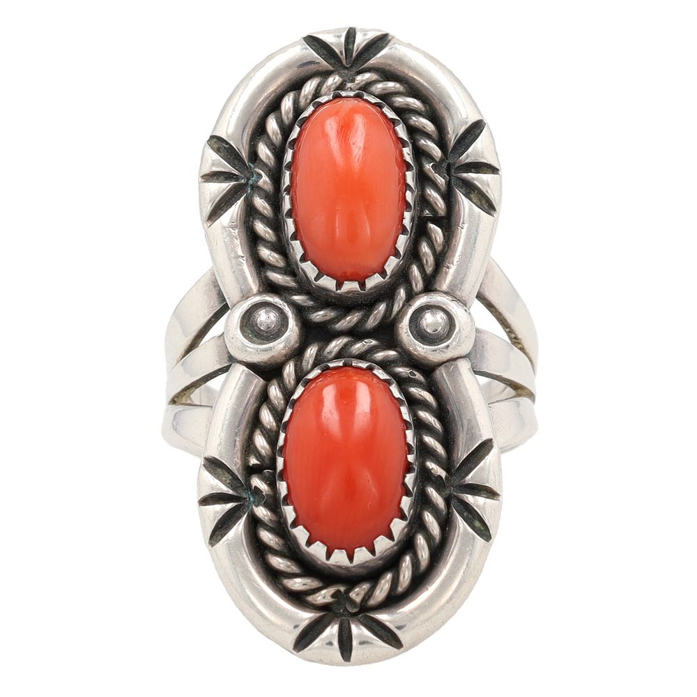 Lot 212: Navajo Sterling Coral Ring Sz 7.5