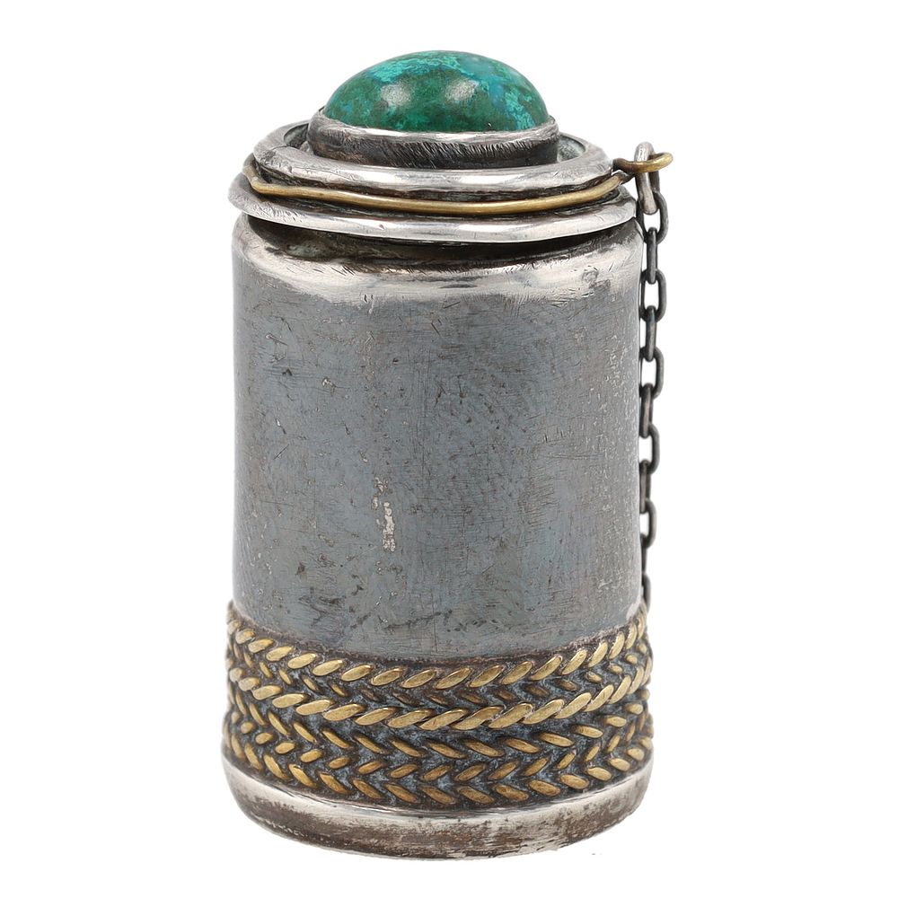 Lot 369: Vintage Navajo Sterling Malachite Cyclinder Pill Box