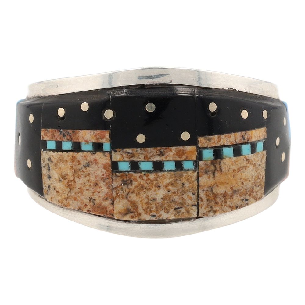Lot 377: Gilbert Smith Navajo Sterling Multi Stone Inlay Pueblo Men's Ring Sz 11