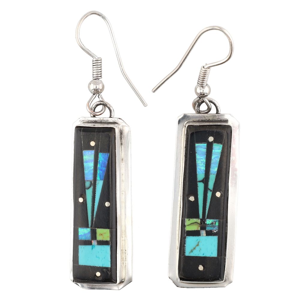Lot 396: Gilbert Smith Navajo Sterling Multi Stone Inlay Earrings