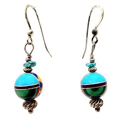 Sterling Southwest Multistone Inlay Dangle Earrings 2.6g