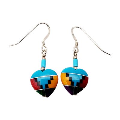 Sterling Southwest Multistone Inlay Heart Earrings 1.4g