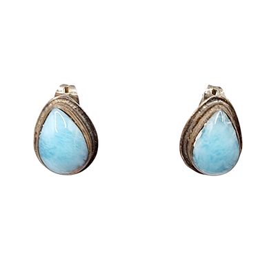 Sterling Larimar Teardrop Stud Earrings 3.3g