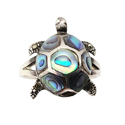 Sterling Seaturtle Abalone Ring SZ 6.75 2.6g