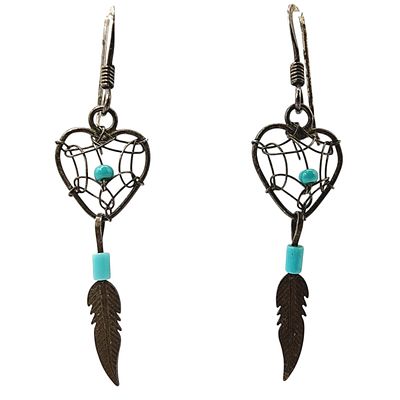 Sterling Heart Dream Catcher Dangle Earrings 1.1g