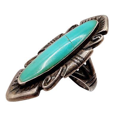 Sterling Bell Trading Post Turquoise Ring SZ 6.75 9g