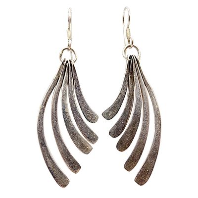 Sterling Taxco TL-65 MCM Modernist Feathered Dangle Earrings 12.8g