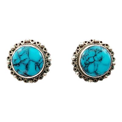 Sterling Mexico Turquoise Circle Earrings. Sterling Mexico Faux Turquoise Circle Earrings 5.9g