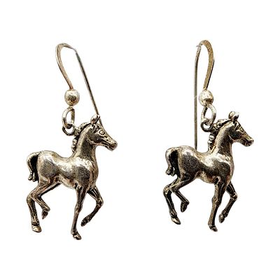 Sterling Signed Horse Dangle Earrings 3.5g