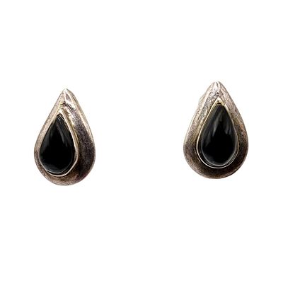Sterling Onyx Teardrop Stud Earrings 4.2g