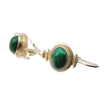 Sterling Malachite Cabachon Drop Earrings 3.3g