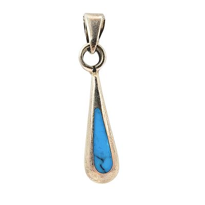 Sterling Mexico Inlay Turquoise Teardrop Pendant. Sterling Mexico Inlay Faux Turquoise Teardrop 