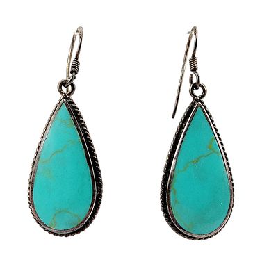 Sterling Faux Turquoise Teardrop Earrings 5.2g