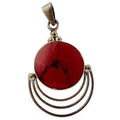 Sterling Taxco TS-79 Red Jasper Circle Pendant 15.1g