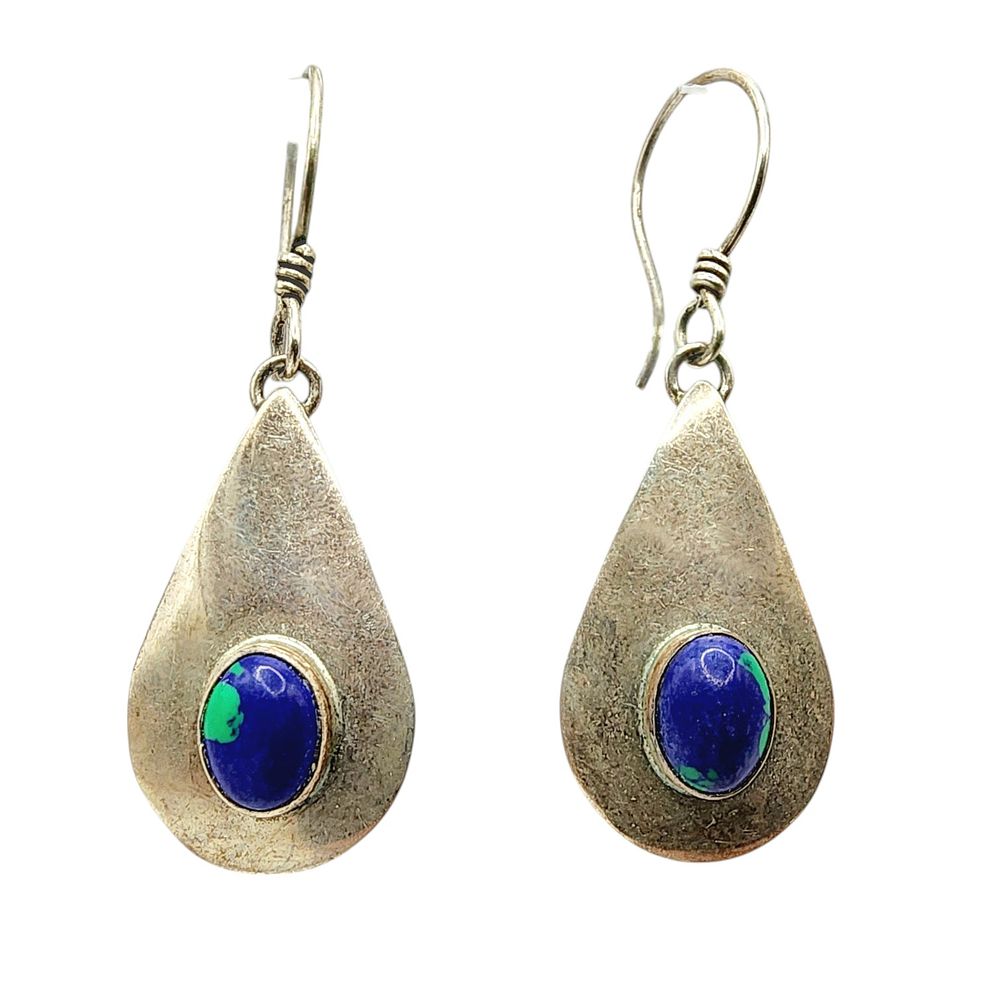 Lot 151: Sterling Southwest Signed 'ATS' Azurite Dangle Earrings