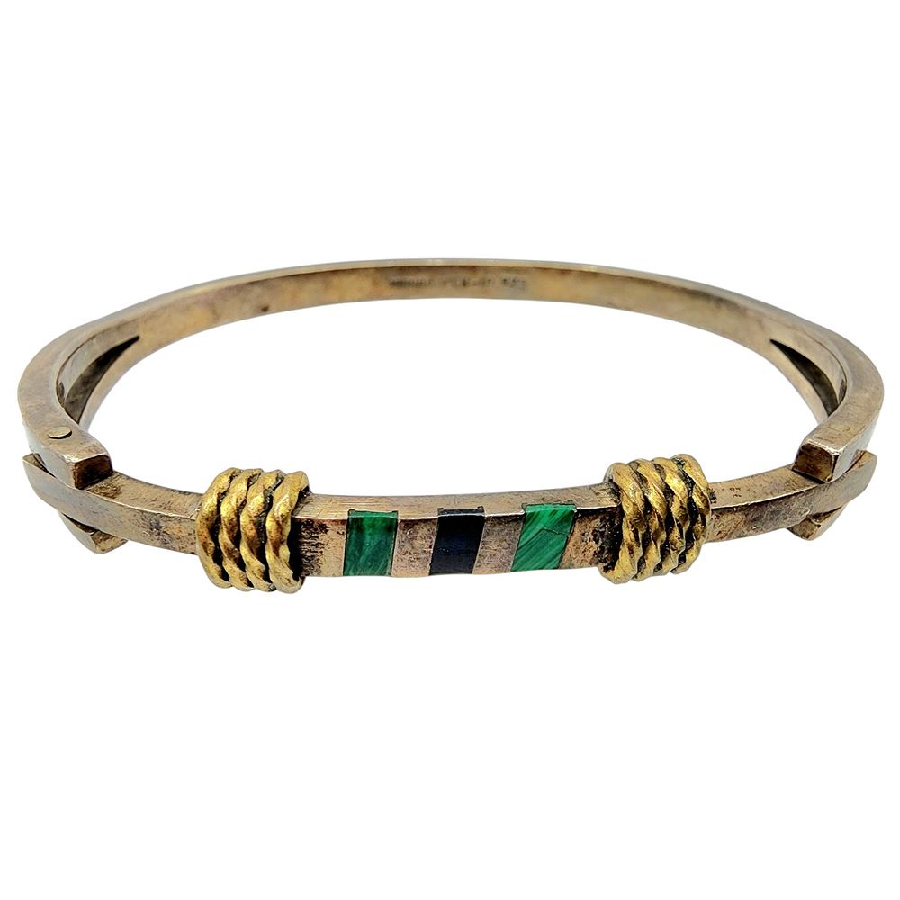 Lot 156: Sterling Taxco TCH-10 Malachite/Onyx Inlay Bracelet