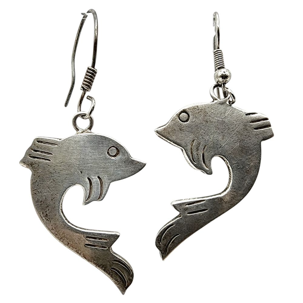 Lot 215: Sterling Taxco TE-05 Dolphin Dangle Earrings