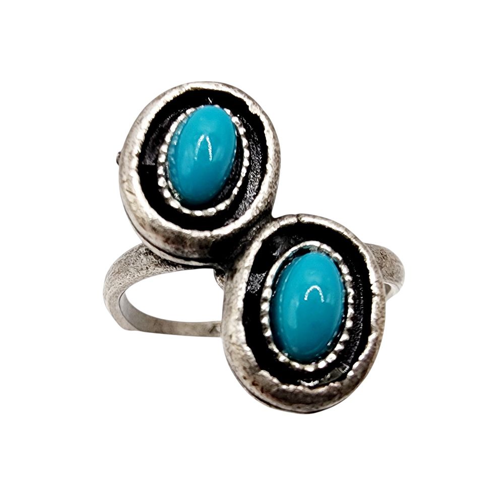 Lot 216: Sterling Native Signed Turquoise Ring SZ 4.5