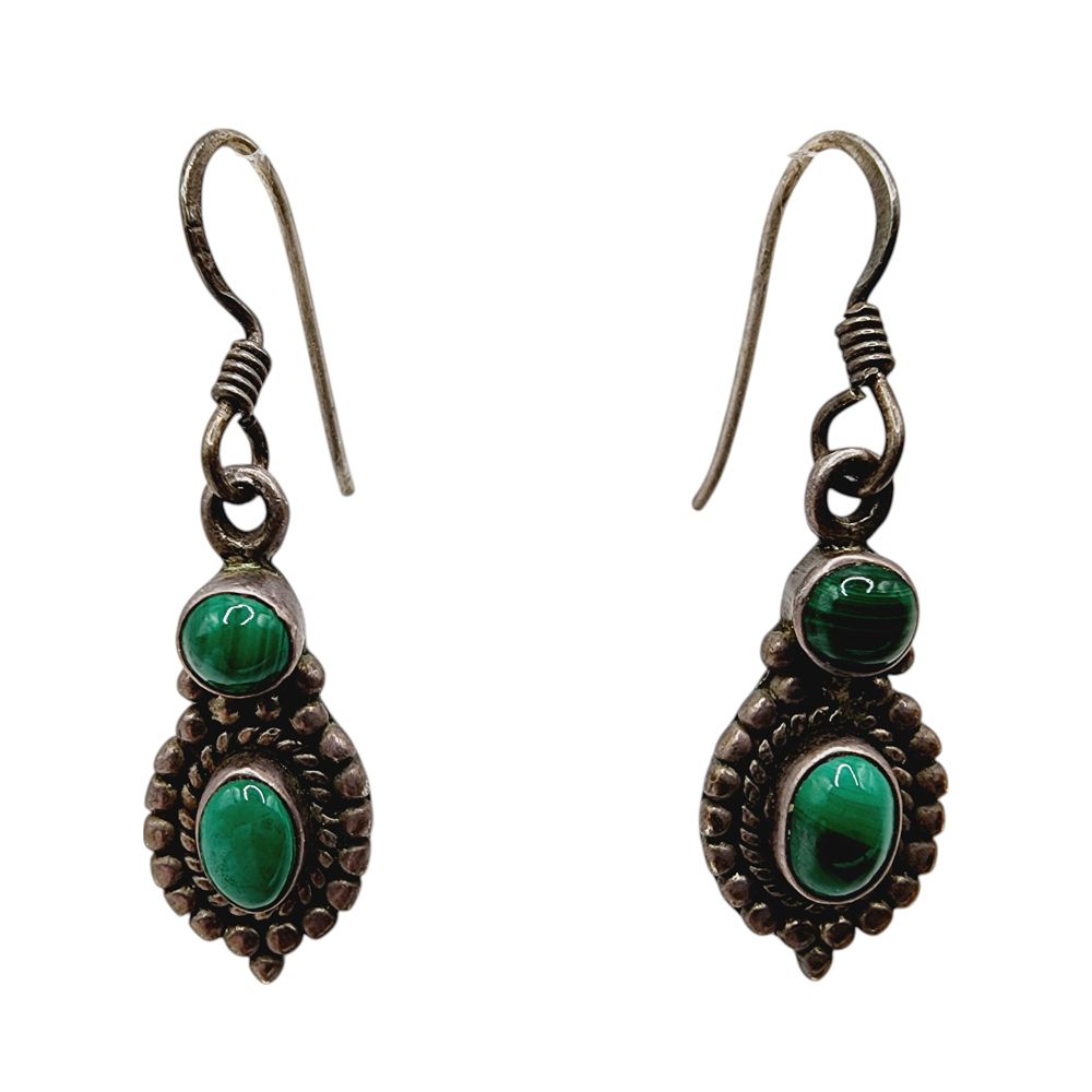 Lot 256: Sterling Malachite Drop Earrings