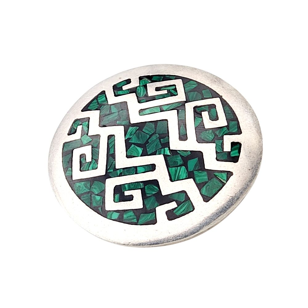 Lot 262: Mexico TM-84 Sterling Malachite Inlay Brooch
