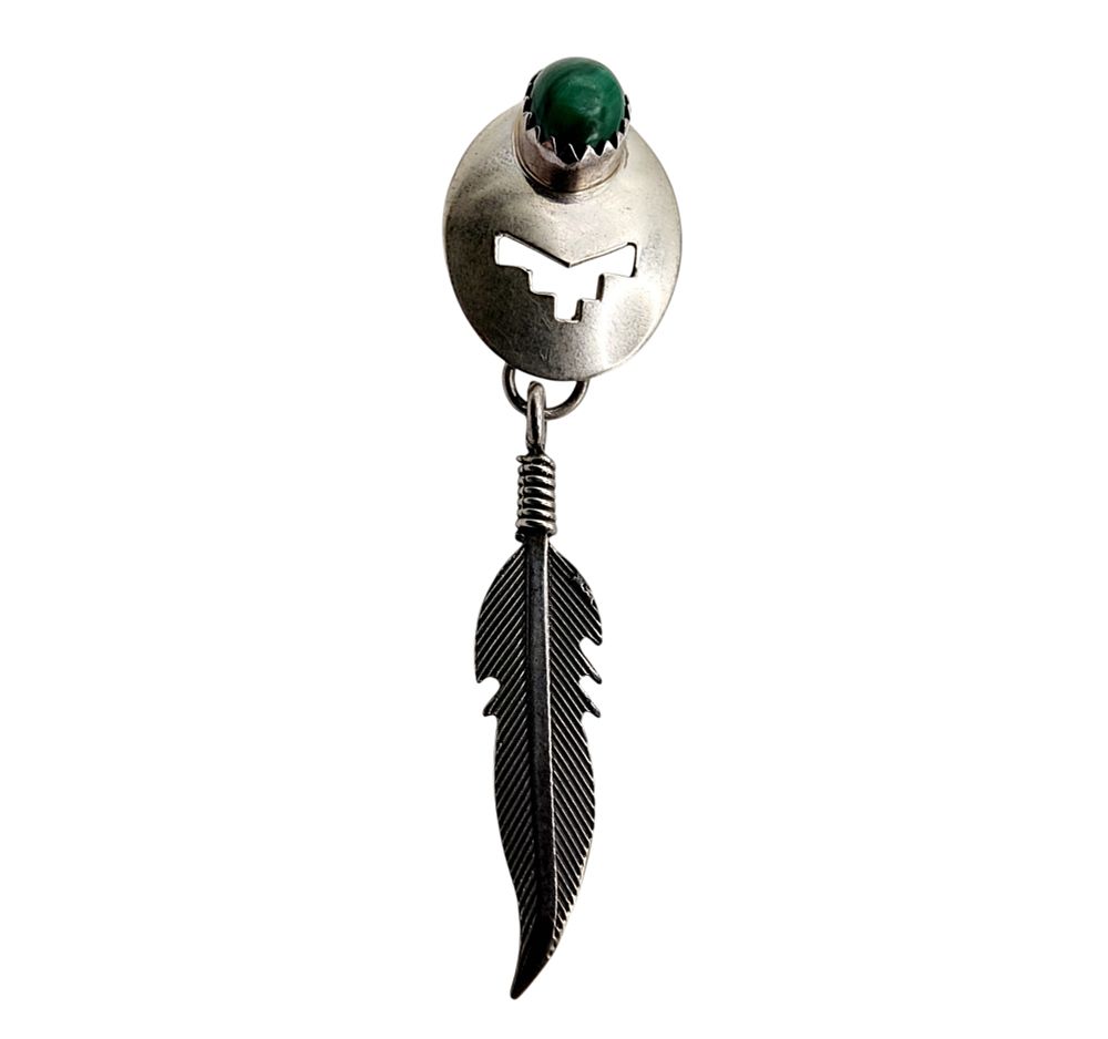 Lot 264: Sterling Native Malachite Cut-Out Feather Pendant