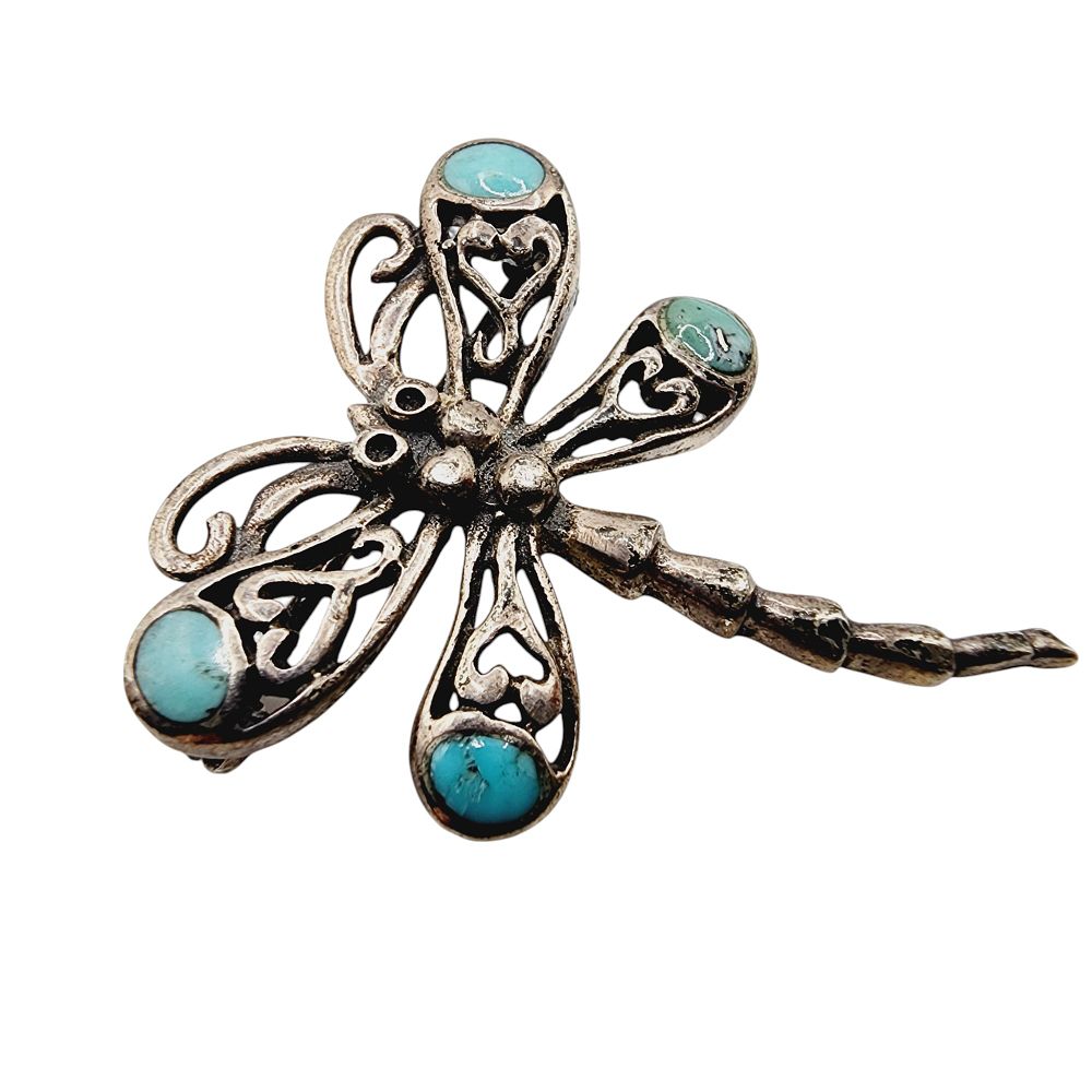 Lot 288: Sterling Vintage Turquoise Dragonfly Brooch