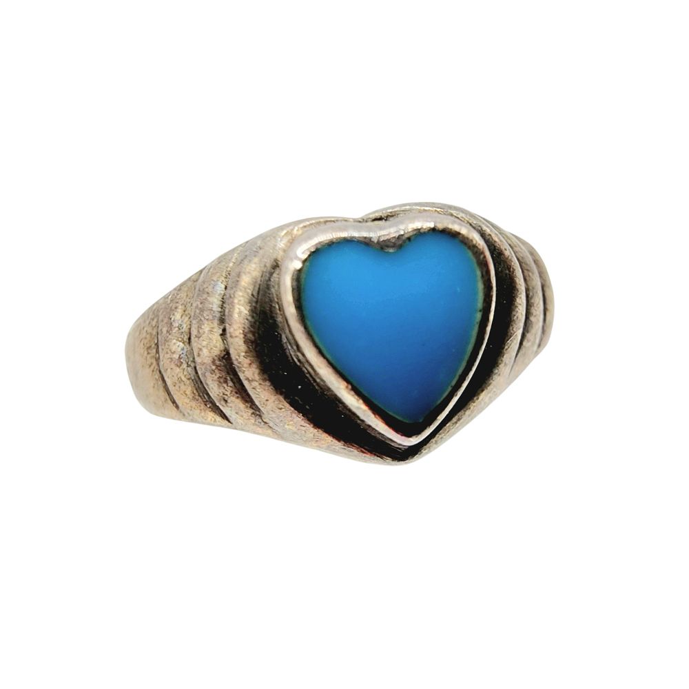 Lot 296: Sterling Signed Turquoise Heart Open Cuff/Toe Ring SZ 4.5