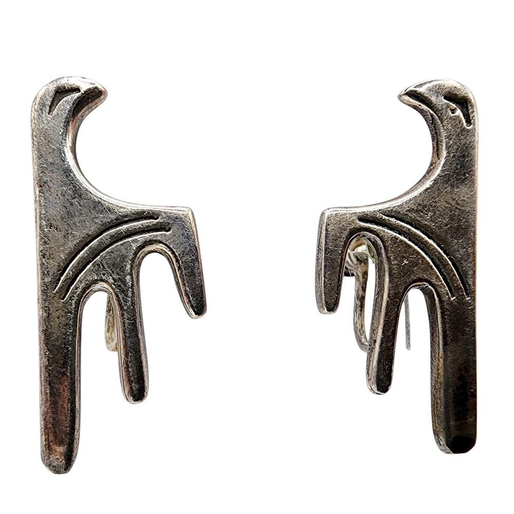 Lot 300: Sterling Old Navajo Handstamped Bird Earrings