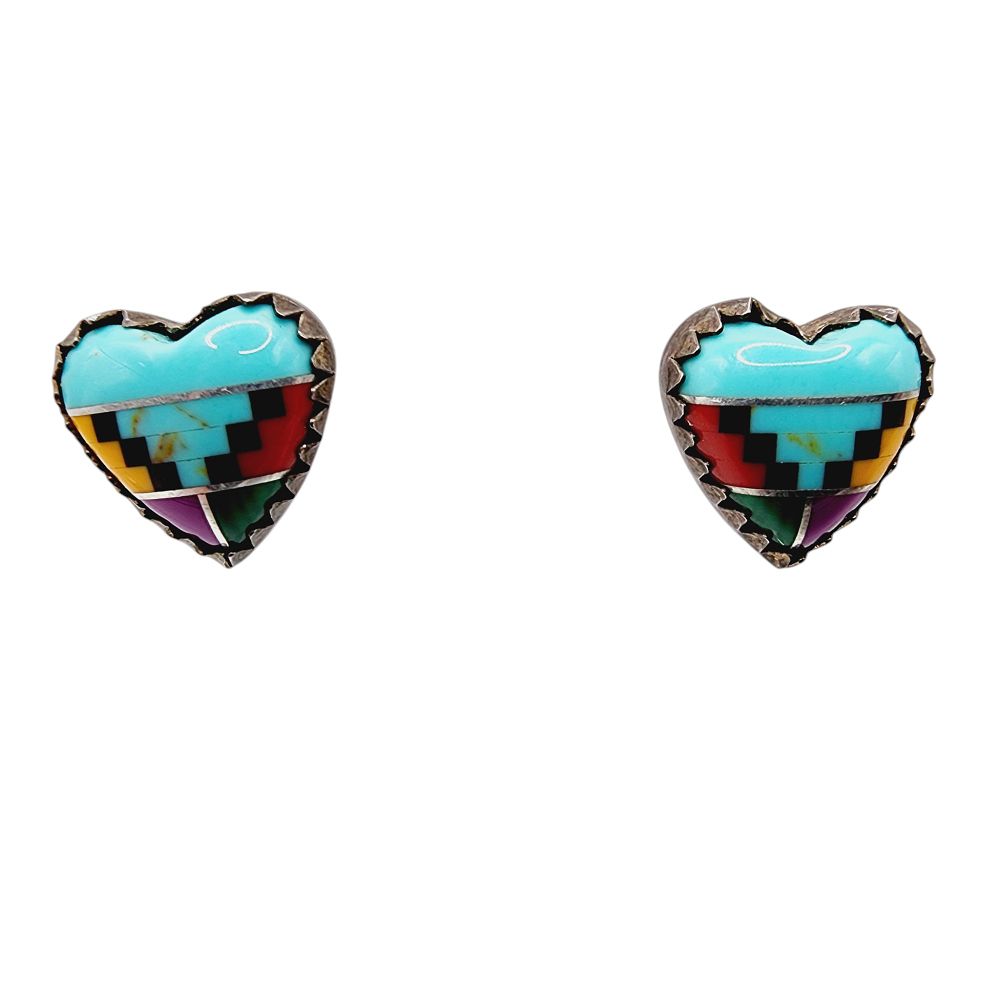 Lot 323: Sterling Southwest Heart Inlay Stud Earrings