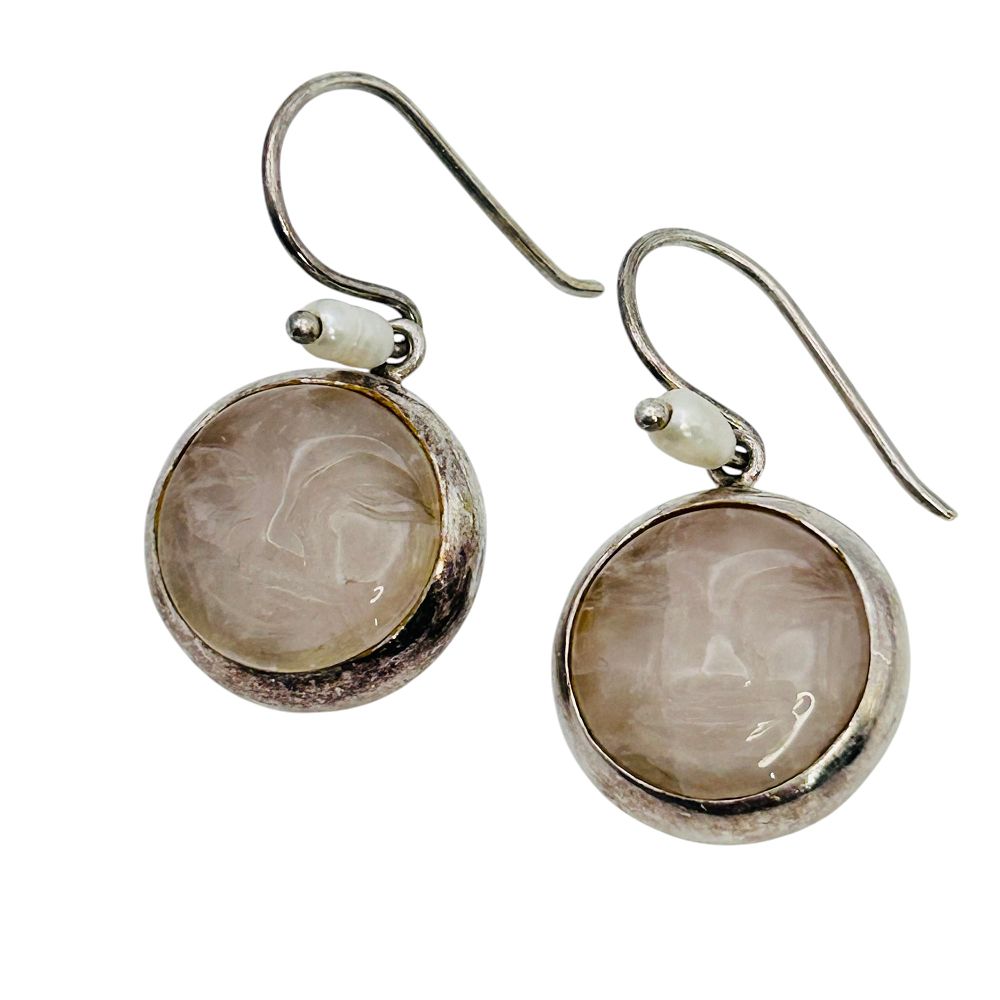 Lot 153: Pink Quartz And Pearl Halo Set Round Dangle Earrings 8.96 G