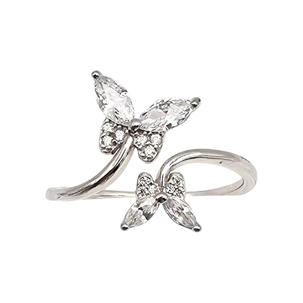 Lot 165: IBB Rhinestone Sterling Silver Butterfly Open Ring Size 7.5 1.7 G