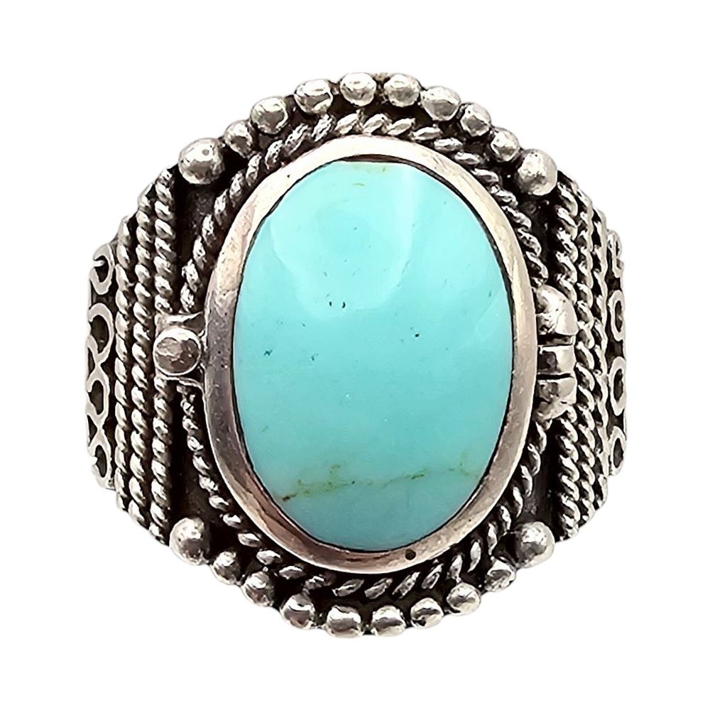 Lot 174: Turquoise Sterling Silver Poison Ring Size 9.75 13.1 G