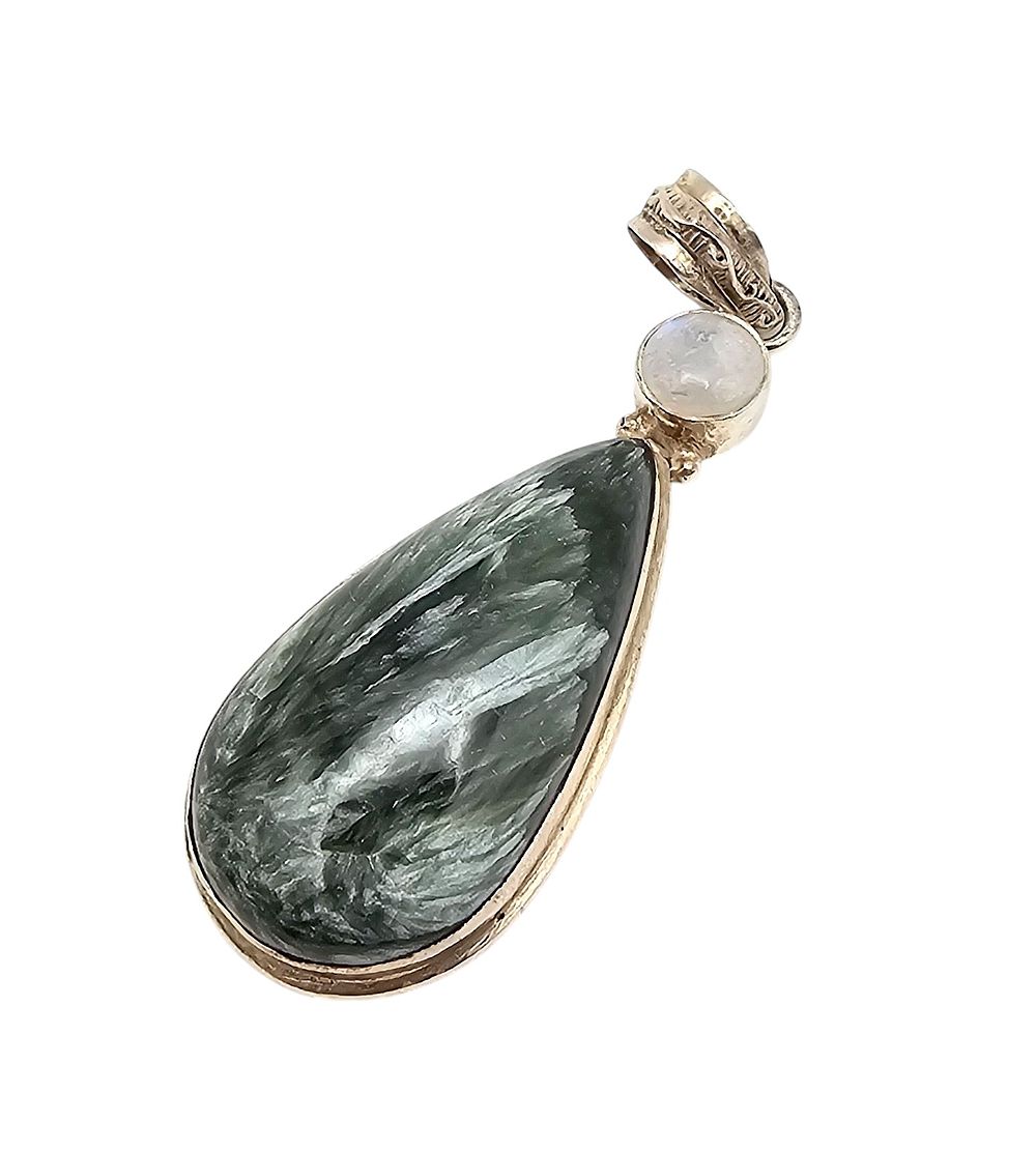 Lot 175: Dyed Selenite Moonstone Sterling Silver Pendant 14.2 G