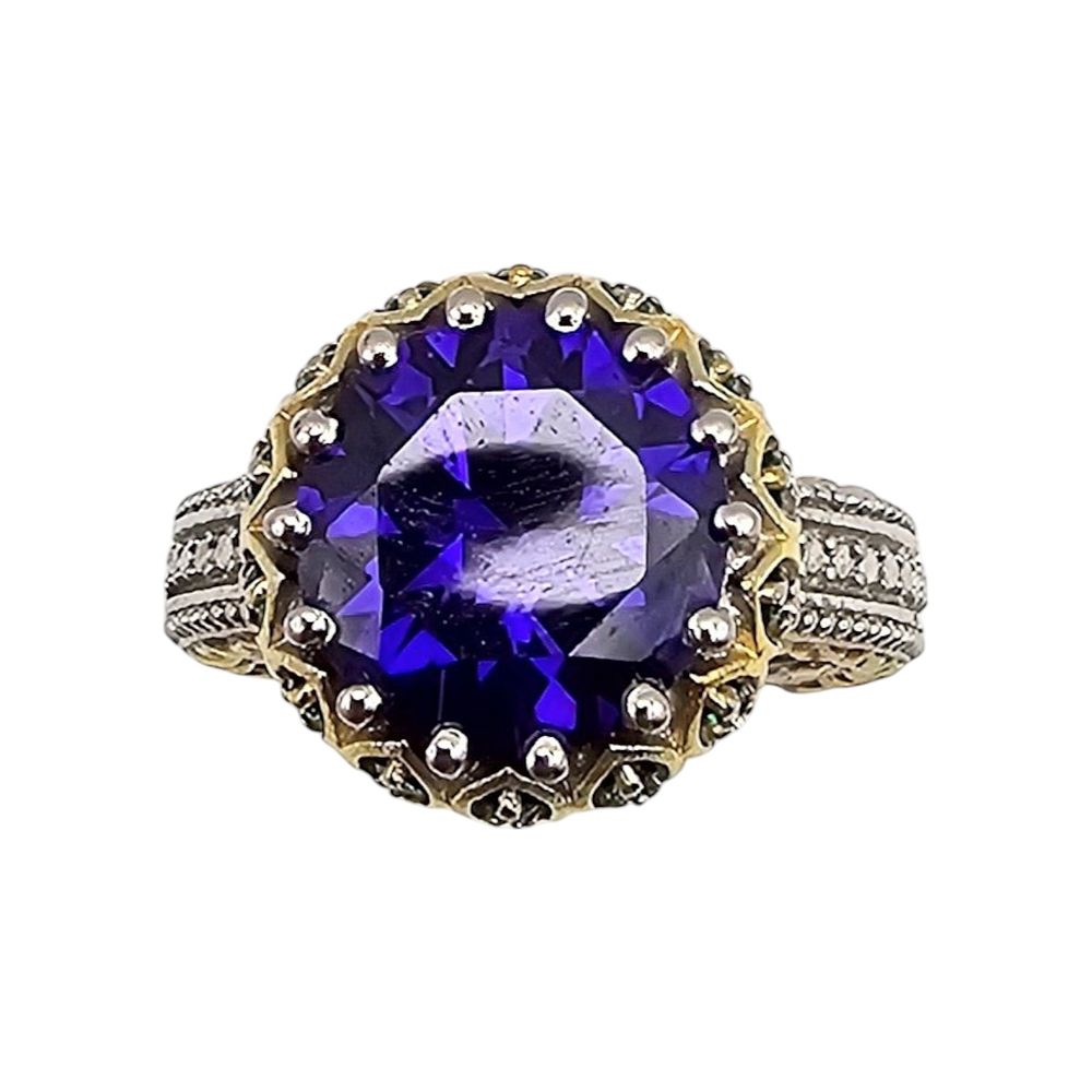 Lot 199: STS Rhinestone Gold Over Sterling Silver Cocktail Ring Size 6.5 7.4 G