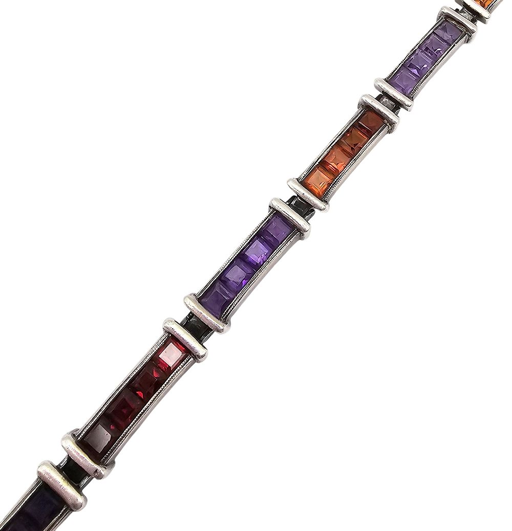 Lot 251: Amethyst Tourmaline 950 Silver Link Bracelet 26.9 G