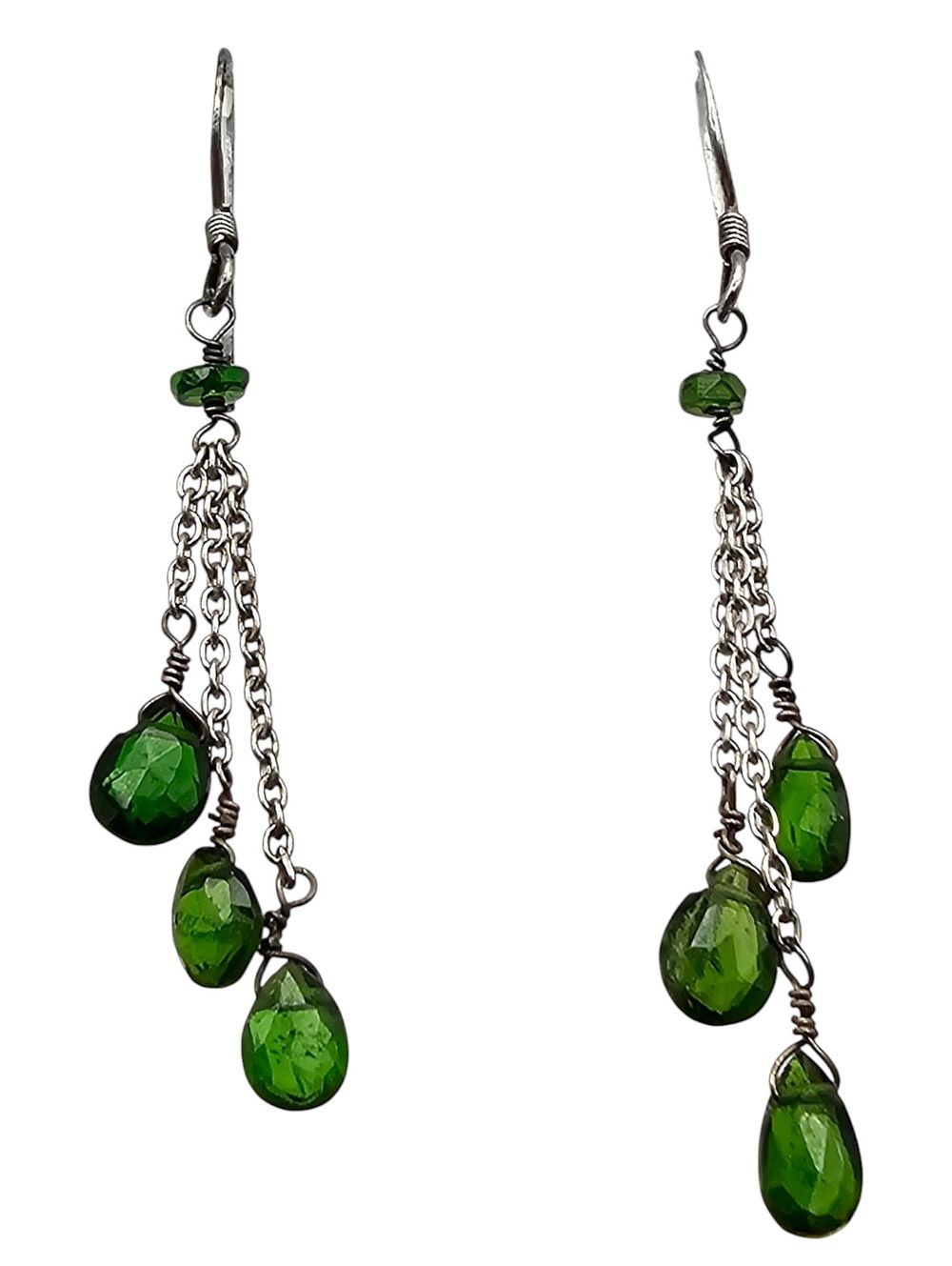 Lot 292: Rhinestone Sterling Silver Fringe Drop Dangle Earrings 1.8 G
