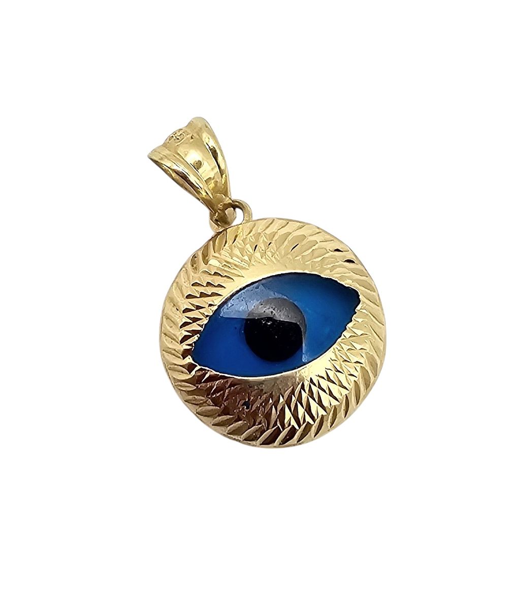 Lot 329: 10K Gold Blue Evil Eye Pendant 1.9 G