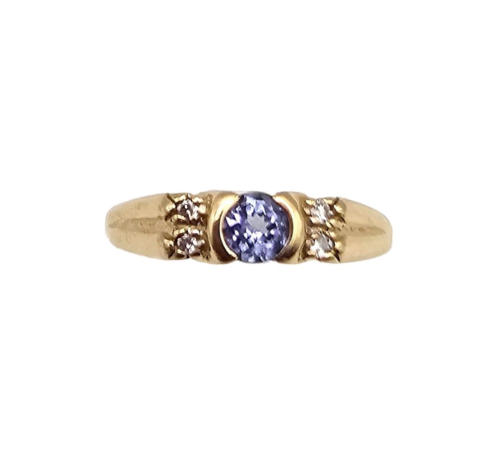 Lot 330: Tanzanite Diamond 14K Gold Cocktail Ring Size 5.25 2.3 G