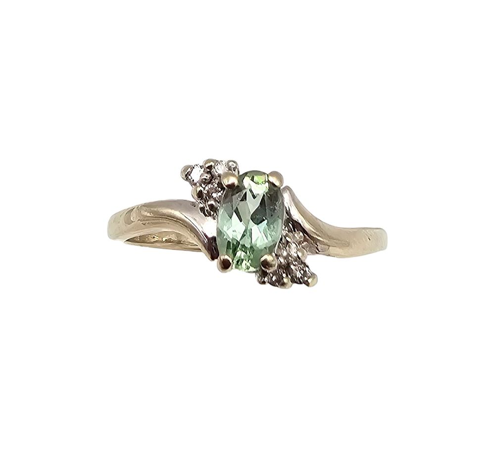 Lot 331: Prasiolite Diamond 14K White Gold Cocktail Ring Size 7.25 2.6 G