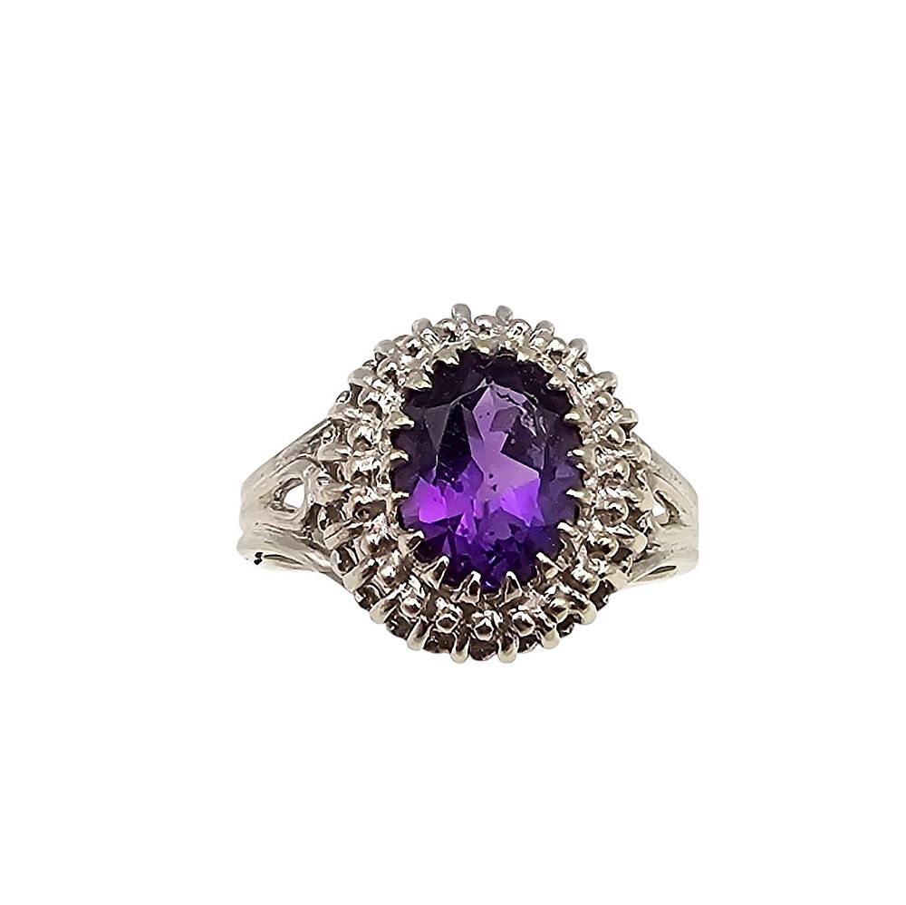 Lot 337: BH Amethyst 14K White Gold Cocktail Ring Size 7.5 4.4 G