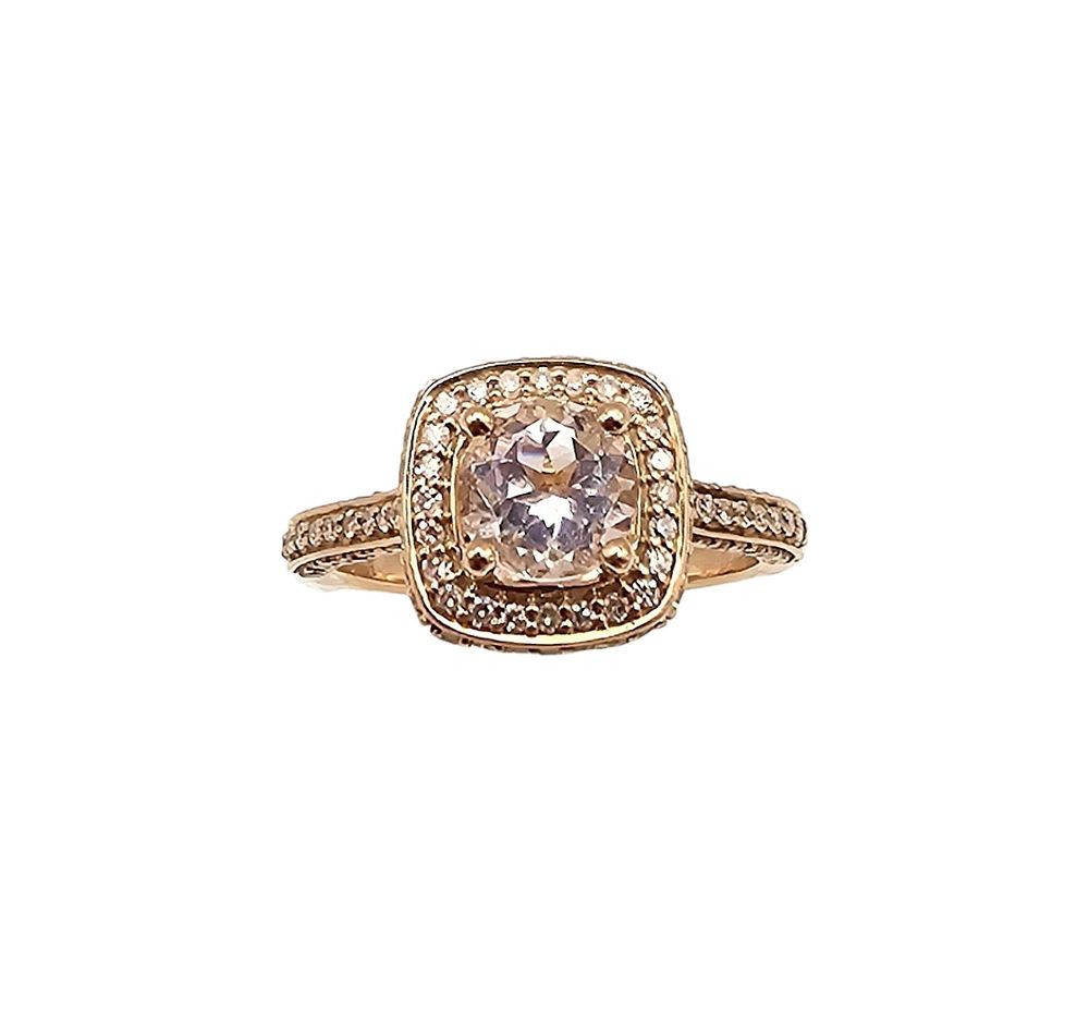 Lot 339: Morganite Diamond 14K Rose Gold Cocktail Ring Size 5.5 3.1 G