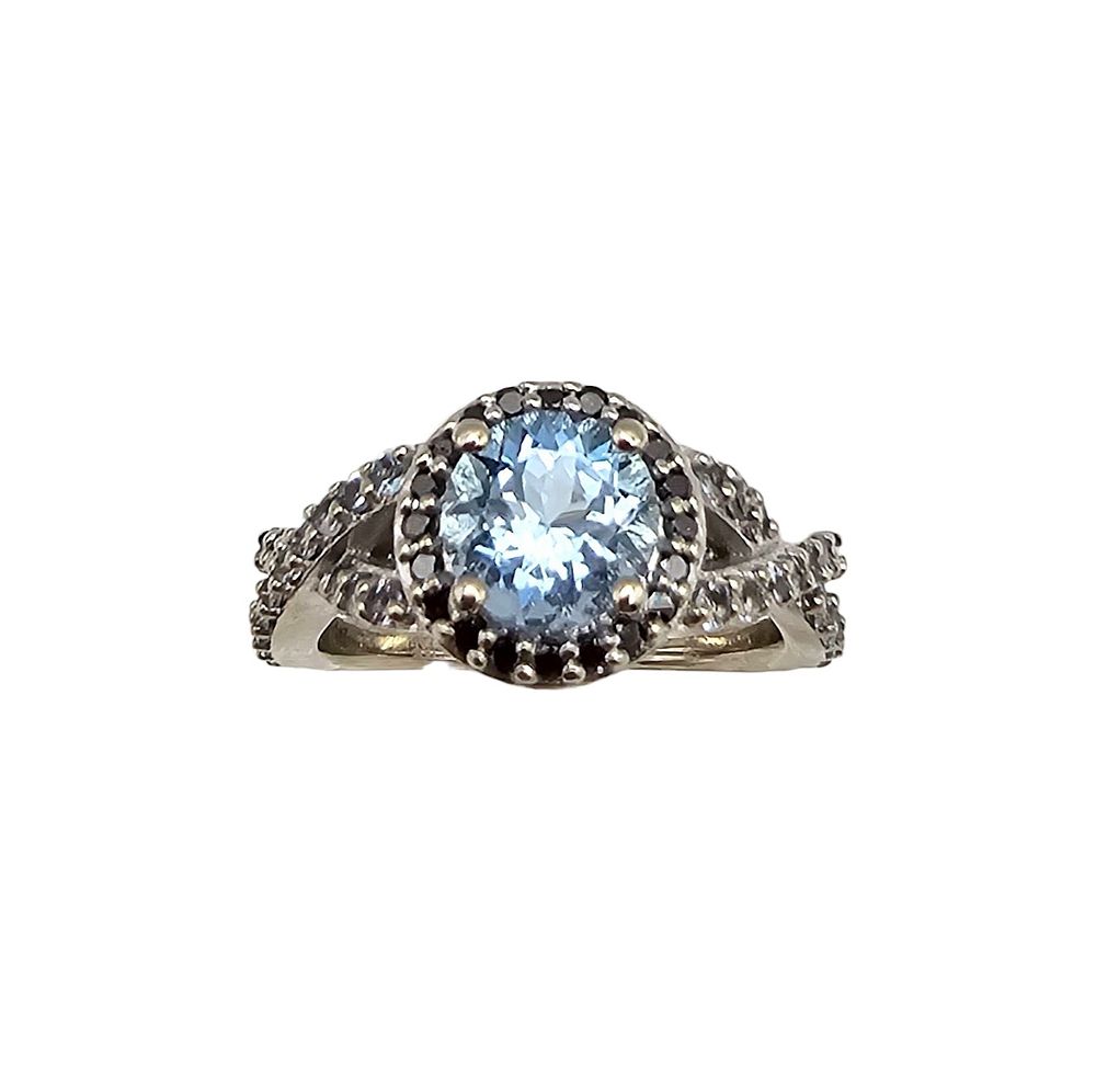 Lot 344: Aquamarine 14K White Gold Cocktail Ring Size 6.5 6 G