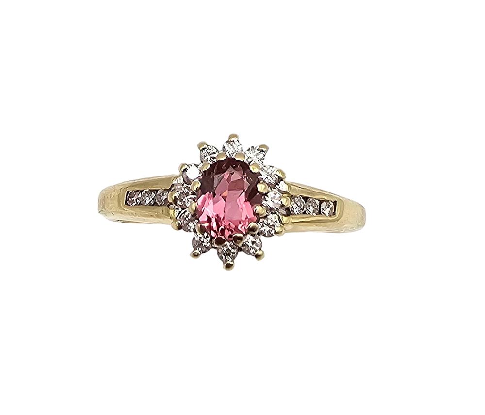 Lot 345: Signed 9K Gold Pink Sapphire Diamond Cocktail Ring Size 6.25 2.7 G
