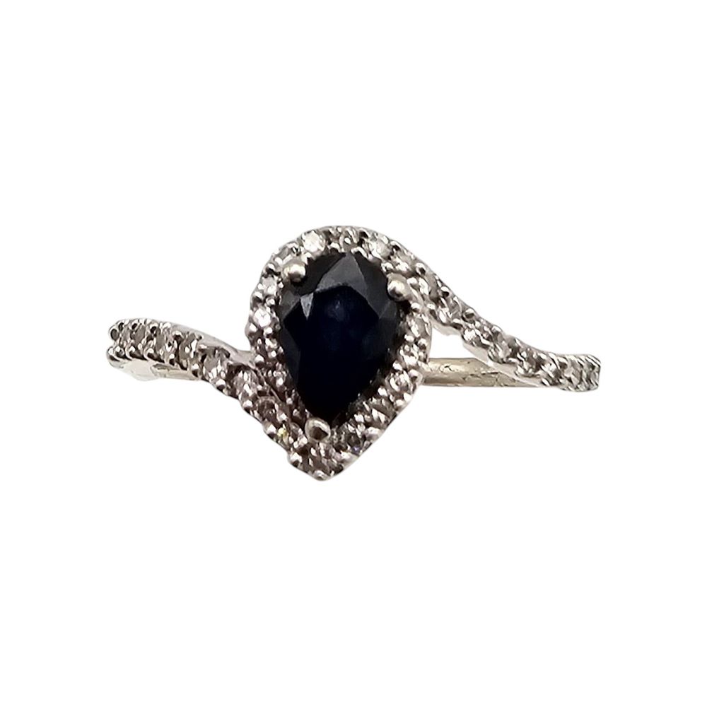 Lot 352: ASHI Sapphire Diamond 10K White Gold Cocktail Ring Size 5.75 2 G