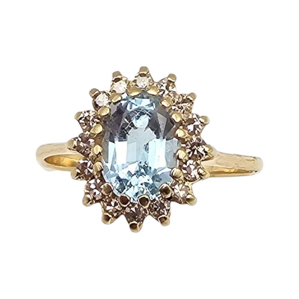 Lot 358: Topaz Diamond 14K Gold Cocktail Ring Size 6.25 2.5 G