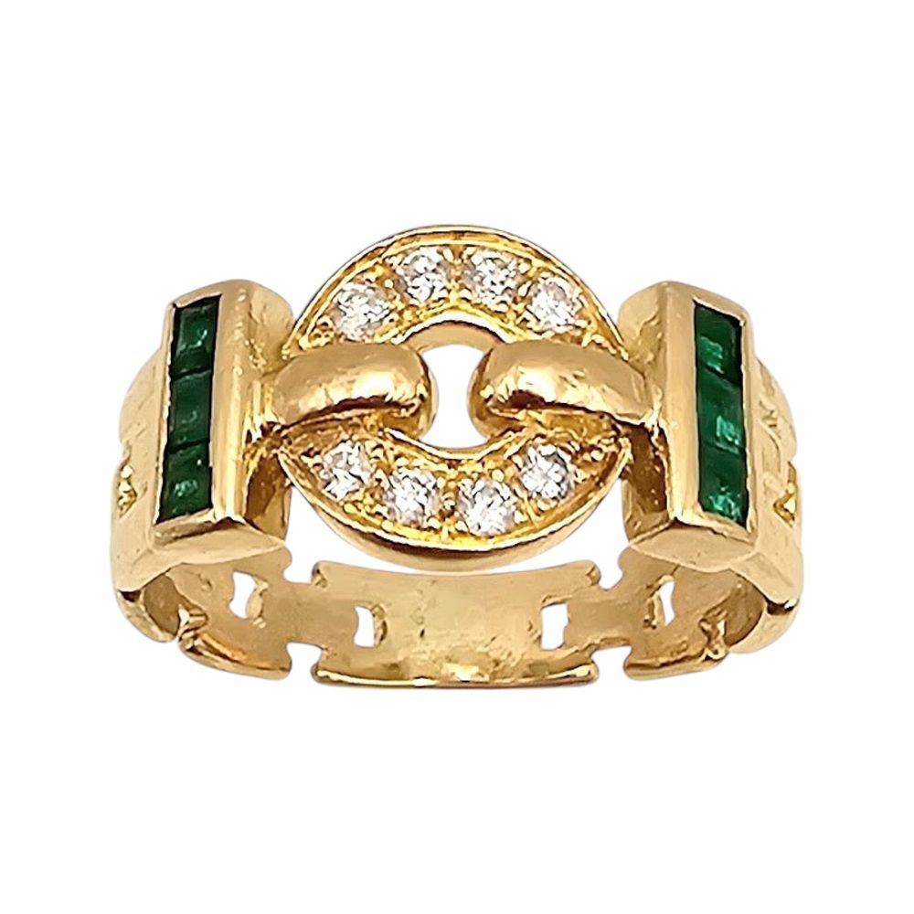 Lot 361: Emerald Diamond 14K Gold Cocktail Ring Size 5.5 4.8 G