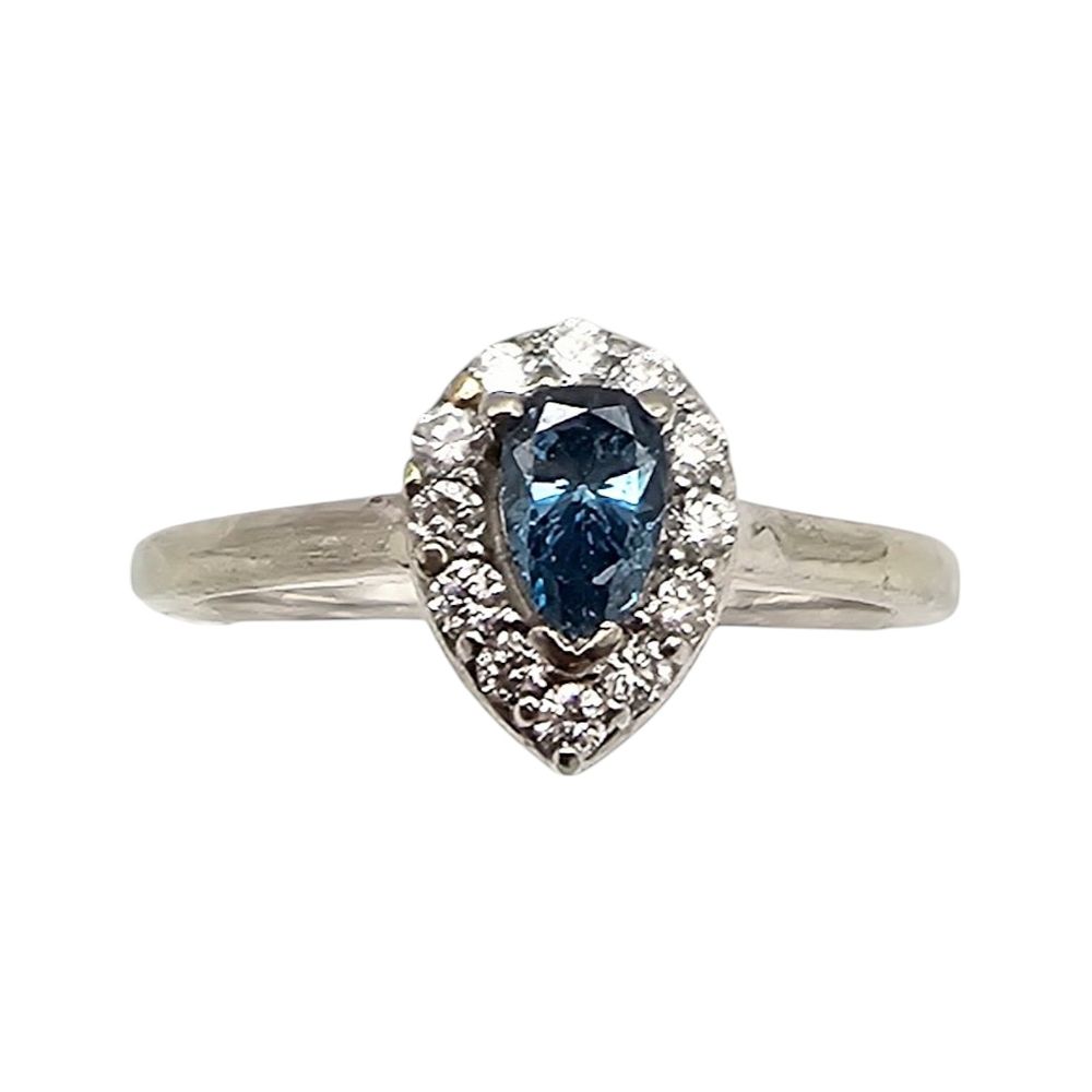 Lot 378: Blue And White Diamond 14K White Gold Cocktail Ring Size 6.5 3.5 G