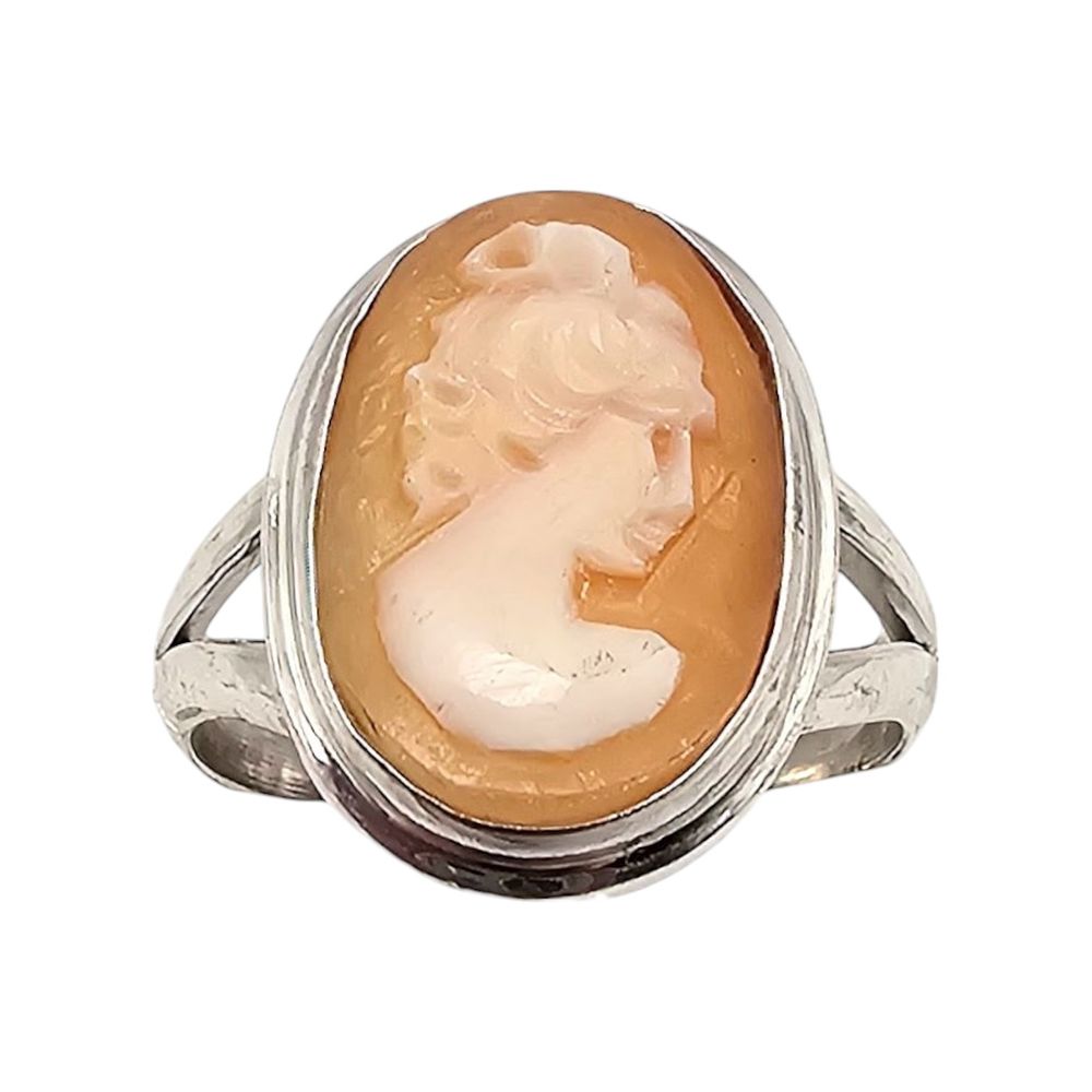 Lot 403: Shell Carved Cameo Sterling Silver Ring Size 5.75 3.7 G