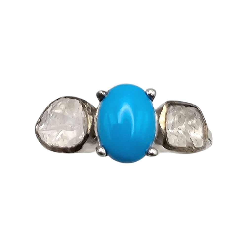 Lot 408: D'Joy Diamond Sleeping Beauty Turquoise Sterling Silver Ring Size 7.5 2.5 G